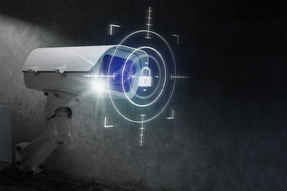 cctv security technology with lock icon digital remix