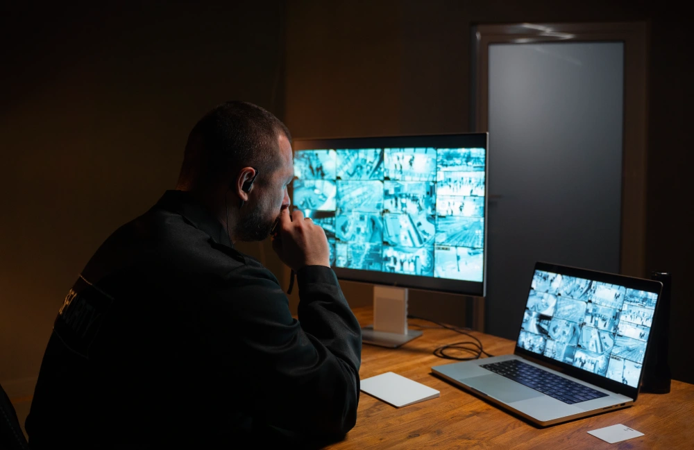 Male security guard doing his job shift