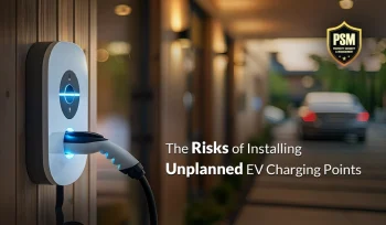 Professionally installed wall-mounted EV charging station in a clean, well-lit Dhaka apartment, ensuring residential EV charging safety.